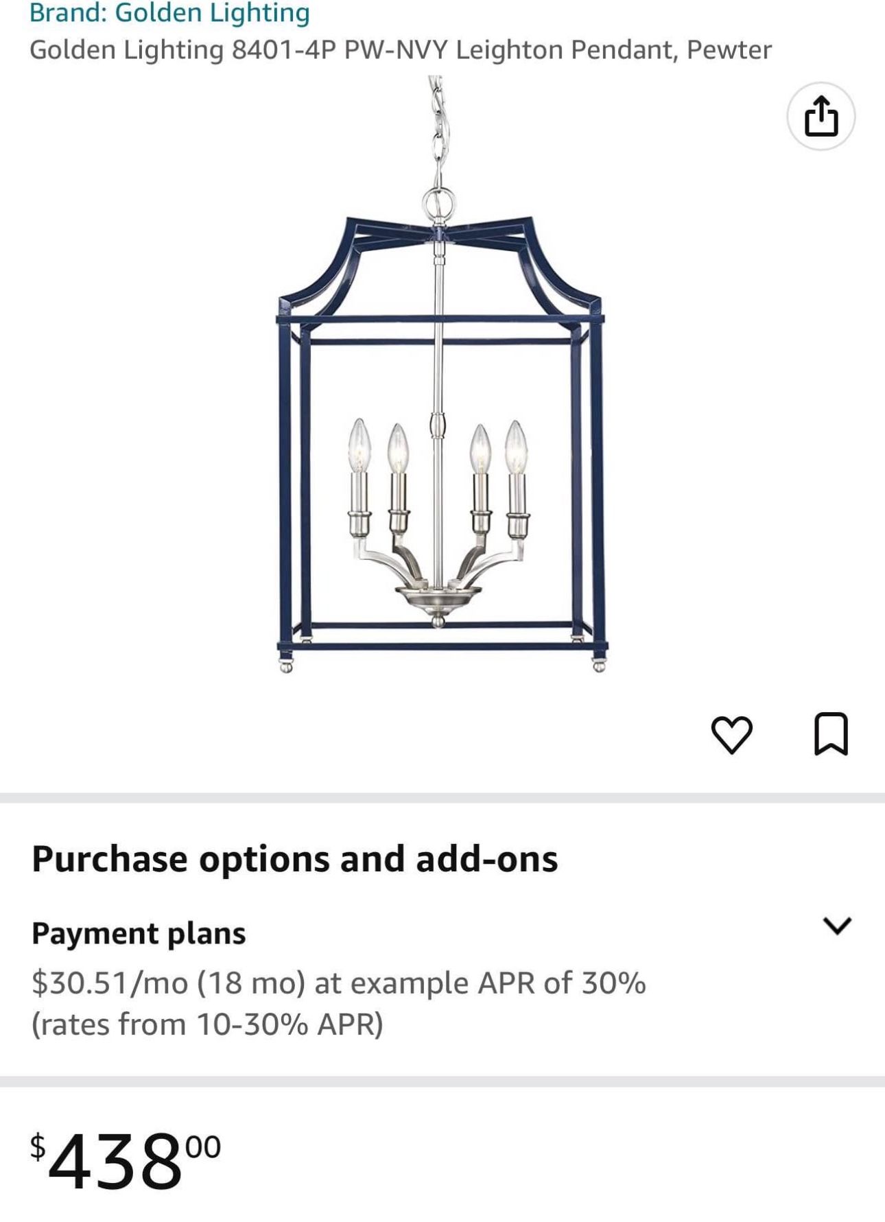 Golden Lighting 8401 4P PW NVY Leighton Pendant Pewter