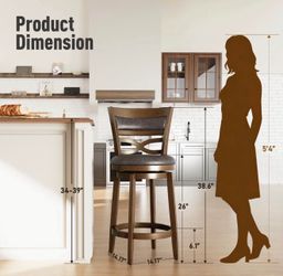 Harrison Rustic Wood Bar Stool with Unique X-Shaped Upholstered Back for Kitchen