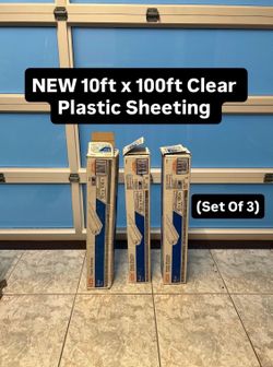 NEW 10ft x 100ft Clear 4 Mil Plastic Sheeting (Set Of 3 Boxes)