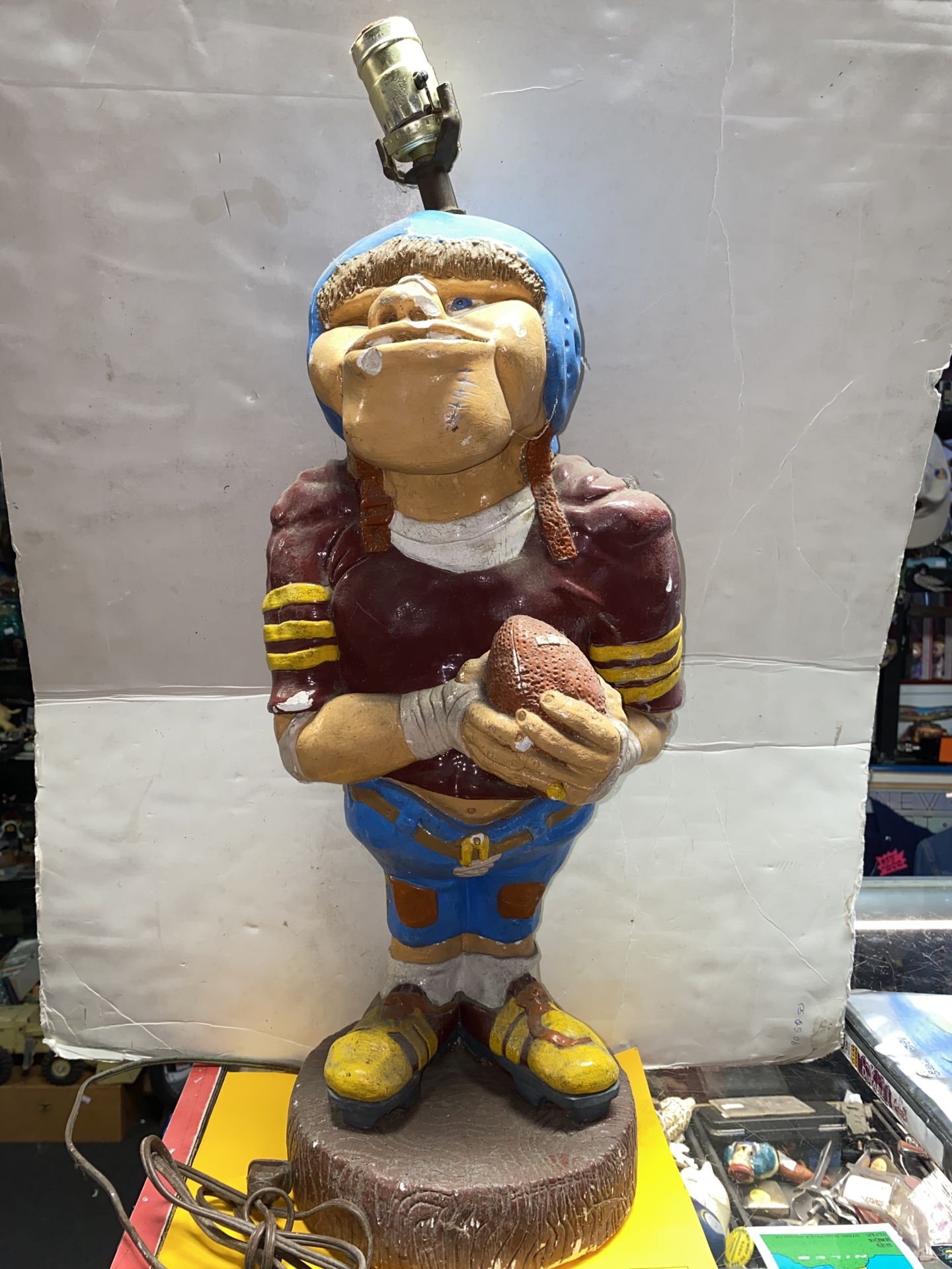 Vintage 1968 Football Player Lamp 21” Some Cracks Never Used As Lamp Just On Display Fremont Pickup $50 Obo
