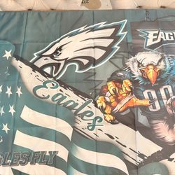 Large teal & white football  flag — 3’ x 5’ — grommets + reinforced hem