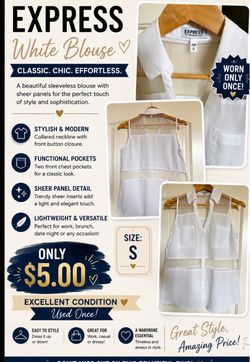 EXPRESS White Collared Blouse – Size S – Used Once – Only $5