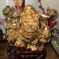 Gold Laughing Buddha Statue – 12” Prosperity & Wealth Decor