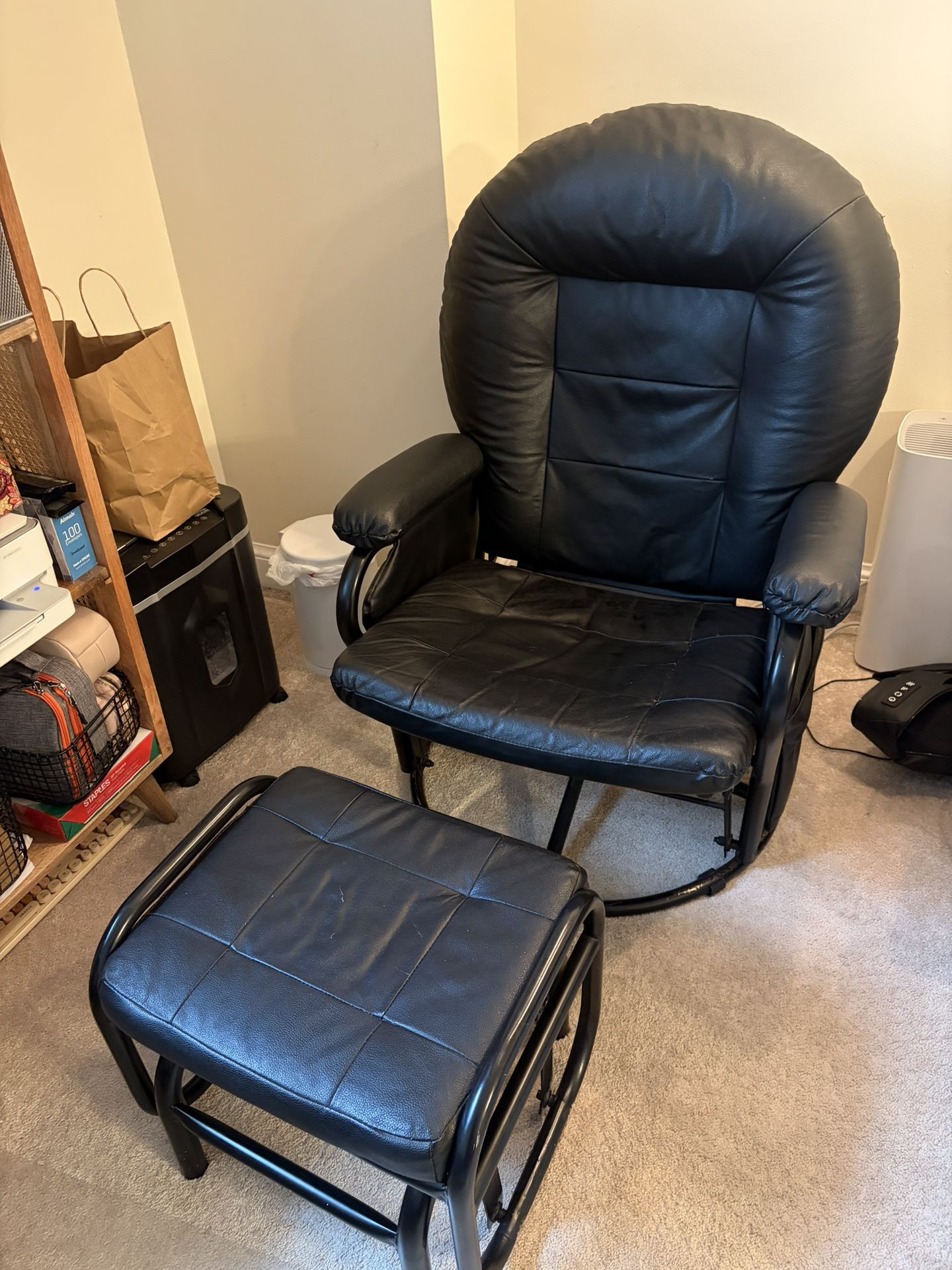 Comfortable Black Leather Reclining Swivel Chair with Ottoman - Price negotiable