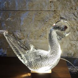 Murano Glass Pheasant Bird with Silver Aventurine Glass, 