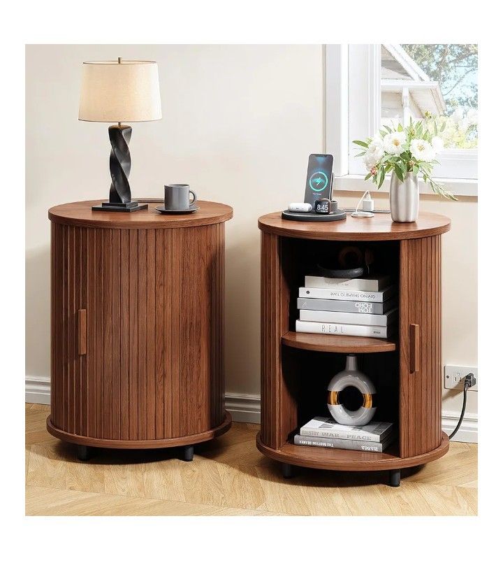 Round End Table with Charging Station