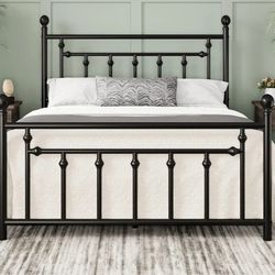 Allewie 14 Inch Queen Size Metal Platform Bed Frame with Victorian Vintage Headboard and Footboard/Under Bed Storage/No Box Spring Needed/Easy Assembl