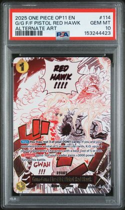 OP11-114 ONE PIECE G/G F/F PISTOL RED HAWK OP11 A FIST OF DIVINE SPEED #114 PSA 10