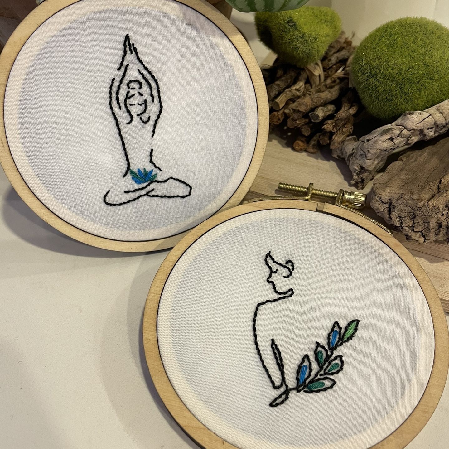 Set of 2 Hoops ‘Plant Lady’ Handmade Embroidery Art