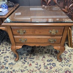 Vintage End Table w/Glass Top