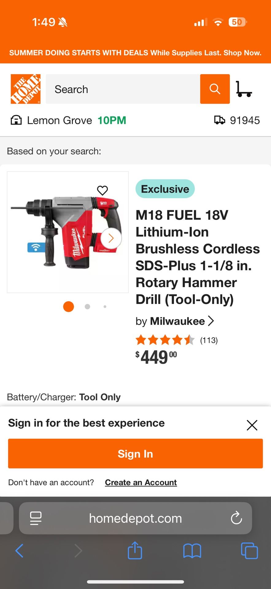 Rotary Hammer Drill (Tool-Only)