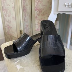 Authentic Black Gucci rubber Slide  Sandal Heels Size 36