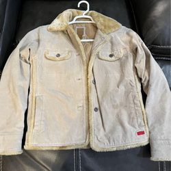 Preowned/used Tilt light Tan/beige Woman’s  Leather Winter Coat/Jacket with quilted lining Size Small