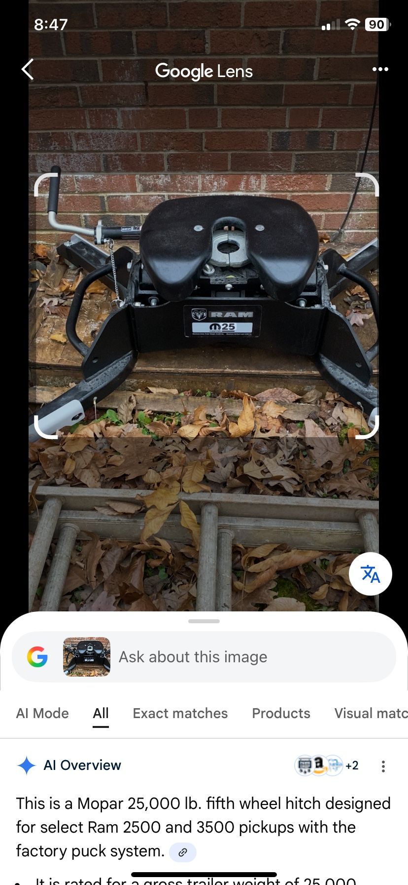 Mopar Fifth Wheel Trailer Hitch 25,000 In’s