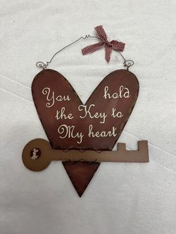 “ you hold the key to my heart” Shabby Chic Wall Art Hanging Heart Plaque