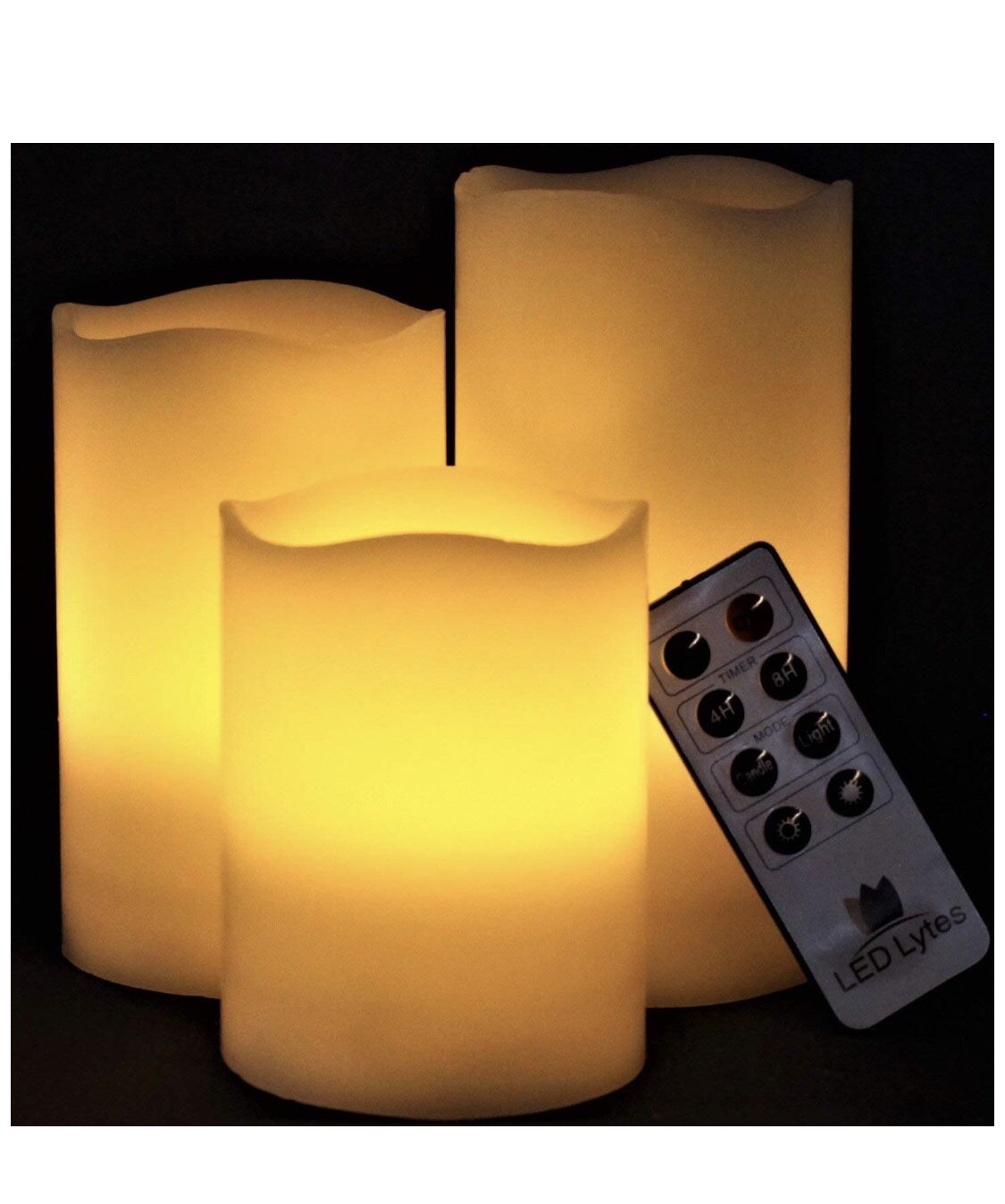 LED Lytes Flameless Candles Set of 3 Ivory Wax Flickering Amber Yellow Flame, Auto-Off Timer Remote Control Fake Battery Operated Candles New in the