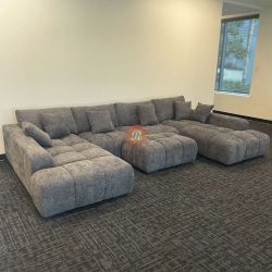 Luxury Lounge Style U-Shape Modular Double Chaise Sectional Sofa Couch with Ottoman