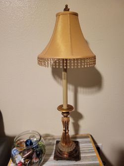 Tall Candlestick Table Lamp with Beaded Shade