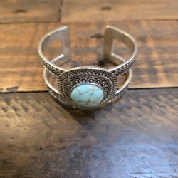 Lucky Brand Antiqued Silver Tone Turquoise Set Stone Tribal Cuff Bracelet