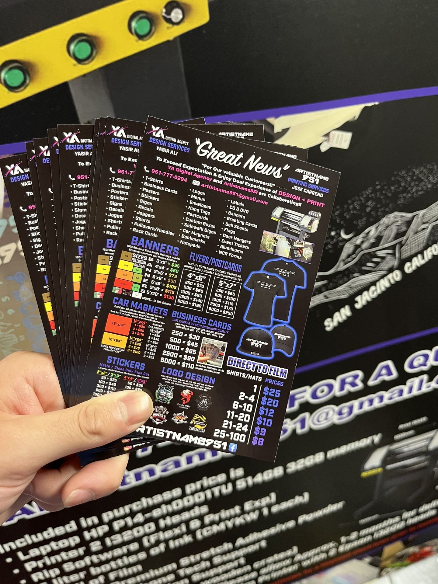 Business Cards, Yard Signs, Banners, Car Magnets, Menus, Posters, Flyers