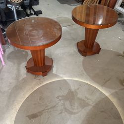 Two wood end tables 