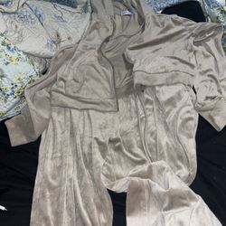 Beige  Zip-Up Hoodie Tracksuit Set