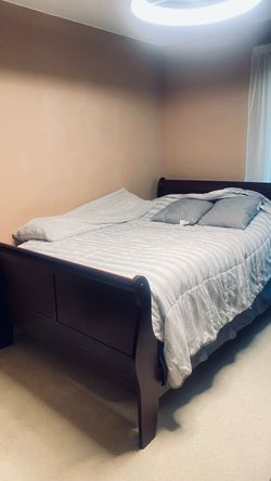 Full  size  bed frame cherry wood with box spring