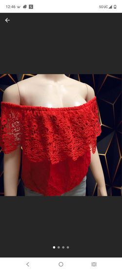 Red Lace Off-the-Shoulder Top