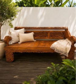 Hand-Carved Solid Teak Wood Daybed / Bench – Intricately Carved Balinese Style