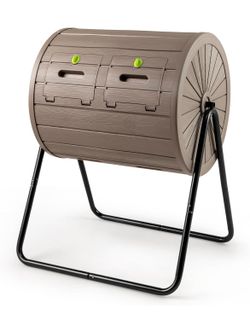 Assembled New Compost Tumbler, 37.5 Gallon Large Outdoor Compost Bin w/Dual Chambers, 2 Lockable Doors, Efficient 360° Rotating Batch Composter