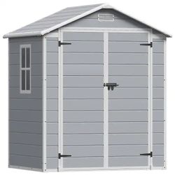 Brand New 6 ft. W x 4 ft. D Matte Gray Patio Resin Shed Extruded Plastic Outdoor Storage Shed with Window and Floor 22.5 sq. ft，$350