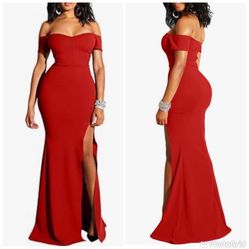 New Elegant Off Shoulder High Slit Formal Party Long Red Mermaid Dress Size xL