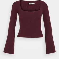 Hollister Burgundy Long Bell Sleeve Square Neck Knit Top - Burgundy Size M