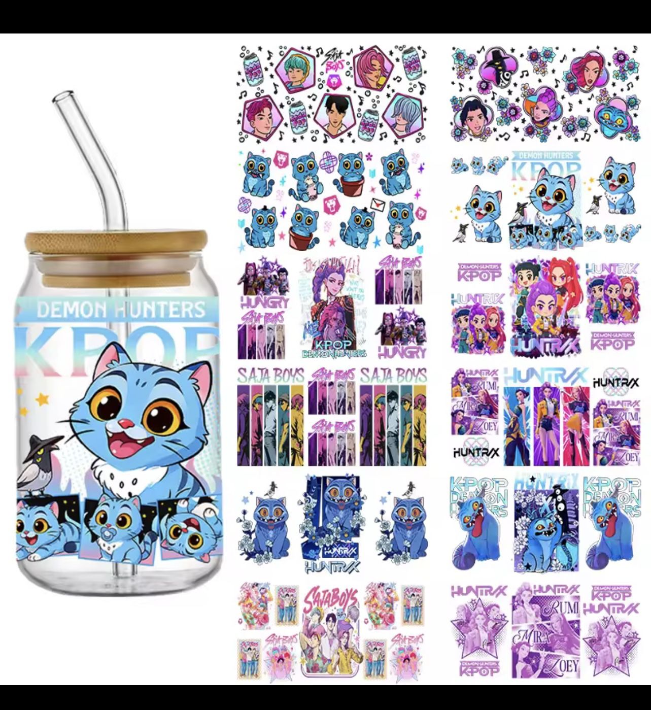 Demon Hunters Team Kpop Boy Band UV DTF Wraps Transfer Sticker Selfadhesive Waterproof High Quality