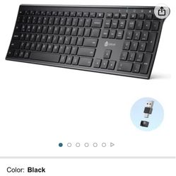 iClever  2.4G Wireless Keyboard, USB Rechargeable Stainless Black Ultra Slim Full Size Keyboard with Numeric Keypad for Windows 7/8/10, Mac, Chromes O