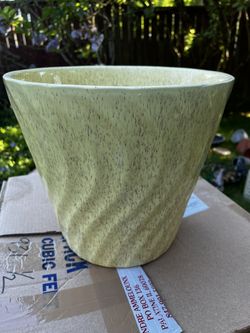 Large Yellow Pottery Planter In Swirl Mold