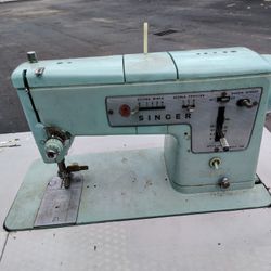 Antique Singer Sewing Machine Robins Egg Blue Model 338 In Cabinet