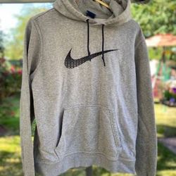 NIKE Men's Size M Nike Sportswear Club Pullover Gray Hoodie Jacket EMBROIDERED NIKE SWOOSH