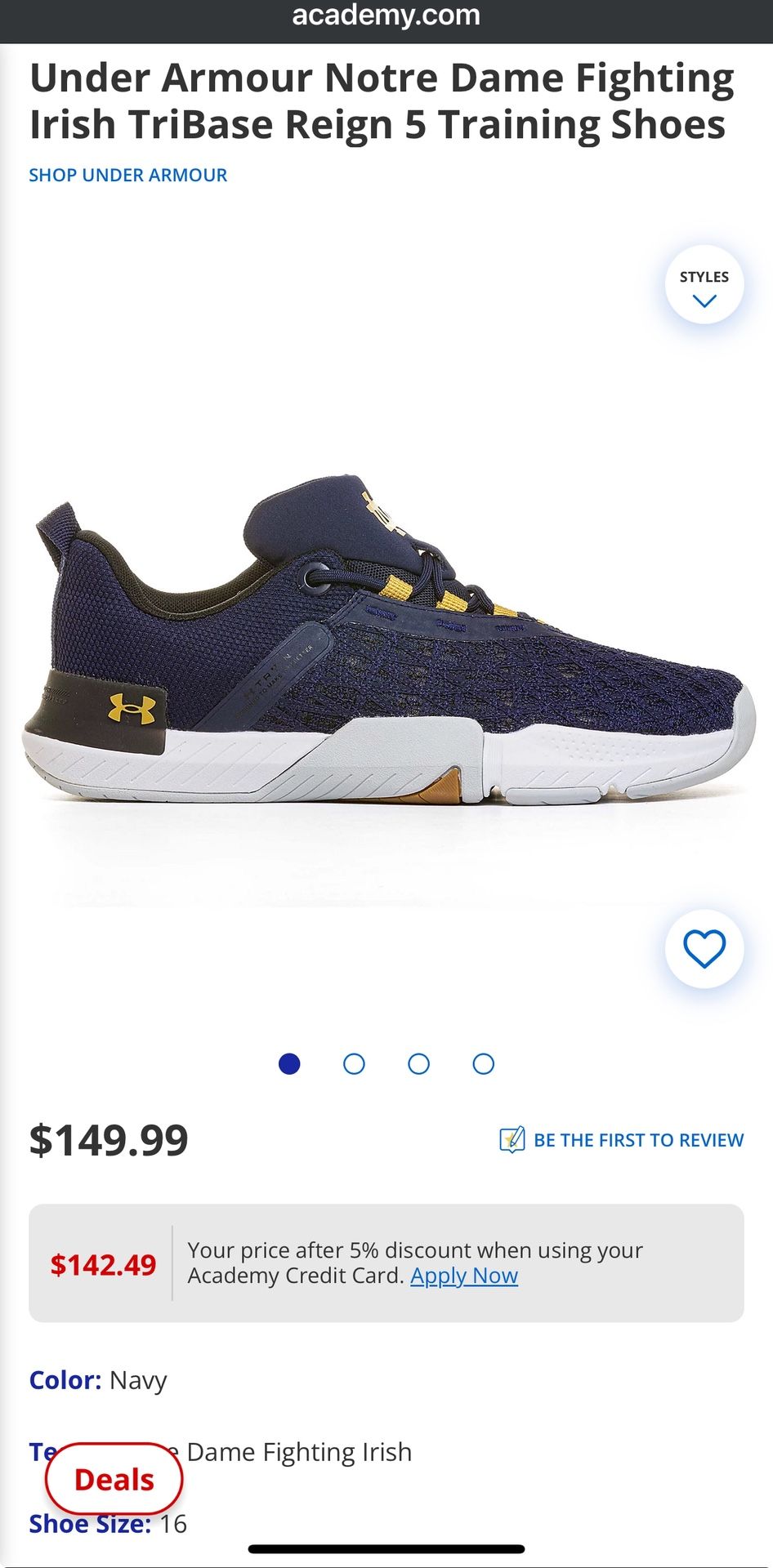 Under Armour Notre Dame Fighting Irish TriBase Reign 5 Training Shoes