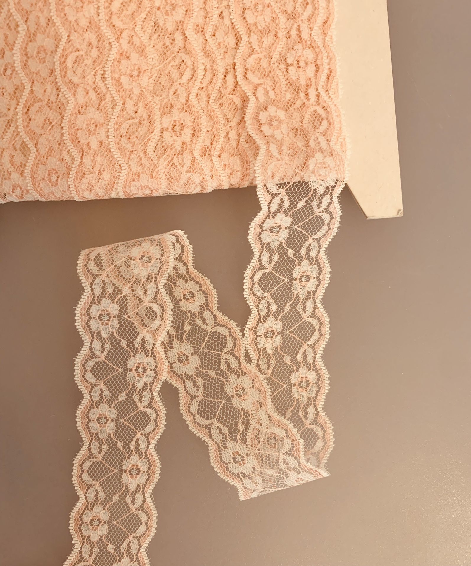 4 Yds of 1 1/2” Peach & White Lace #021422BB