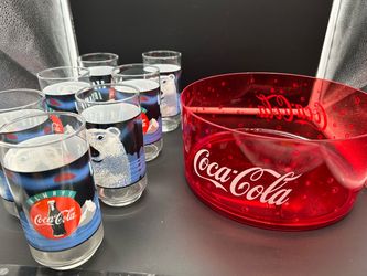 Collection of Coca-Cola. Glasses and Red Ice Bucket Set