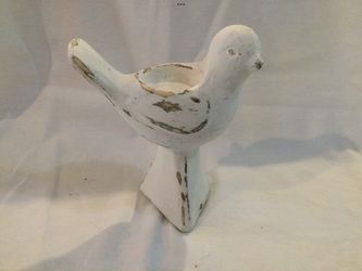 Shabby Chic Distressed White Wood Bird Tealight Holder
