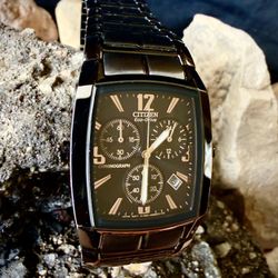 Citizen Eco-Drive Chronograph Black Stainless – No Battery Needed – Excellent Condition
