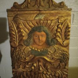 Large Hand Carved Wooden Art Panel Antique 