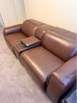 Premium Brown Leather Reclining Sofa