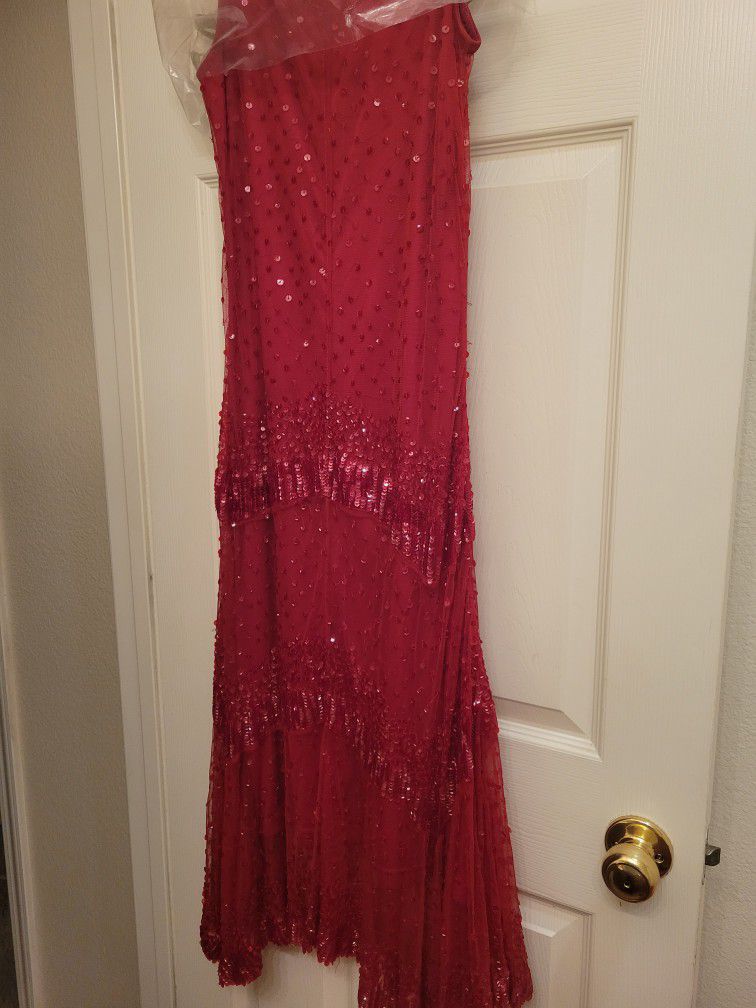 Red Sequin Evening Tea Length Dress Size 8