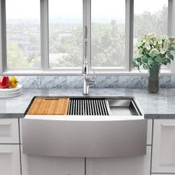 Glacier Bay Zero Radius Farmhouse Apron-Front 18G Stainless Steel 30 in. Single Bowl Workstation Kitchen Sink with Accessories#2