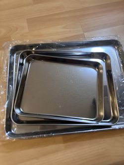 3 Stainless Steel Baking Trays – Brand New