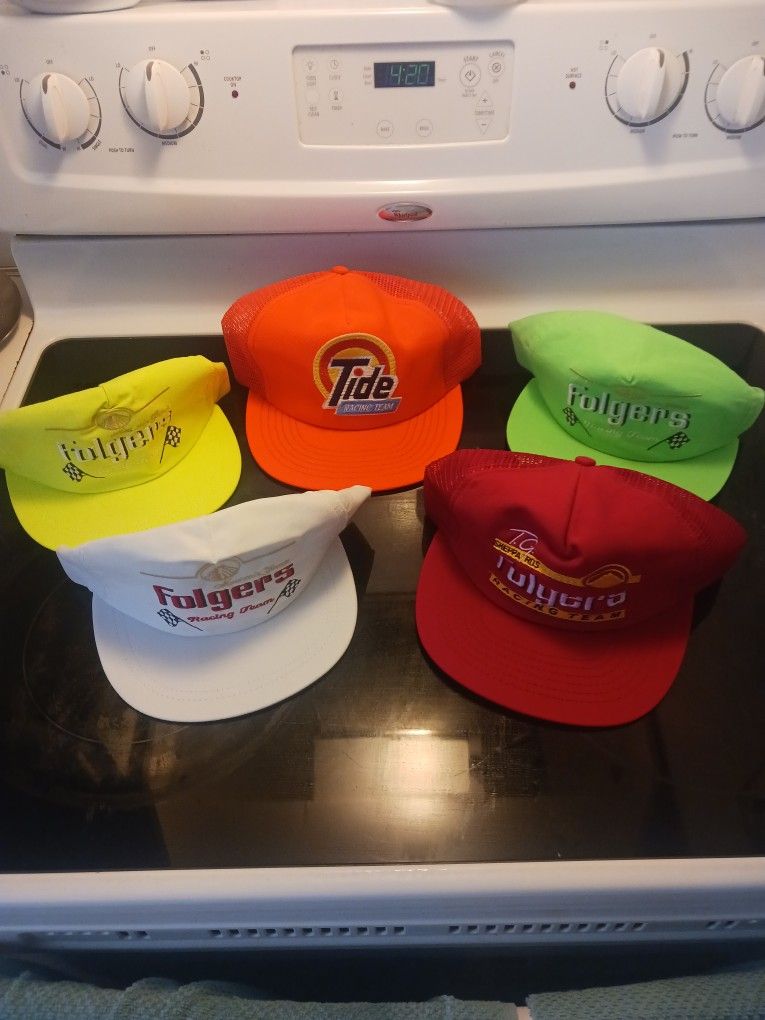 5 New Nascar Caps 1 Tide Racing Team & 4 Folgers Racing Team