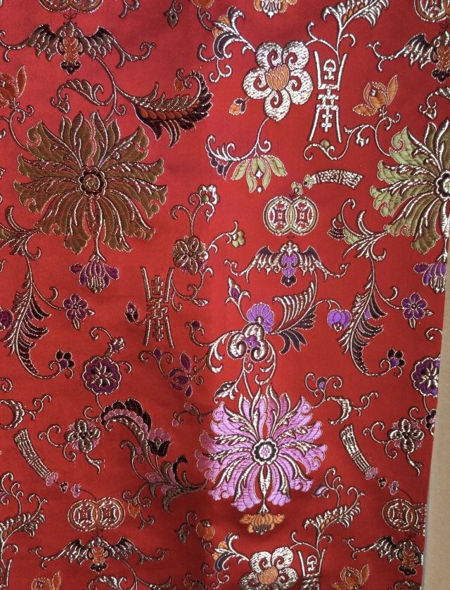 Mother's Day Red Silk Sash Silk Shawl Gold Embroidered /w Lining 52” X 10”